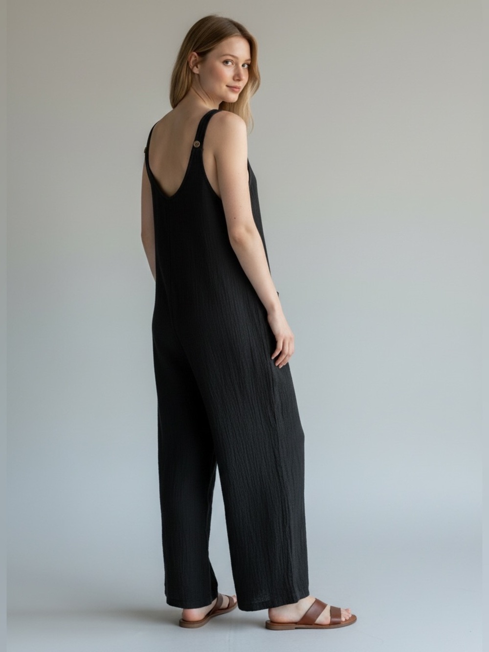 Umgee Black Sleeveless Button-Front Jumpsuit - Picture 8 of 8